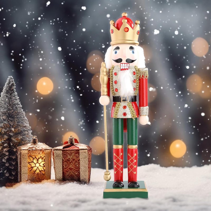 Ovewios Nutcracker Christmas Decor, 15 Inch Wooden Soldier Figurines, Festive Christmas Nutcrackers Gifts Winter Indoor Table Desktop Fireplace Decorations - Image 3